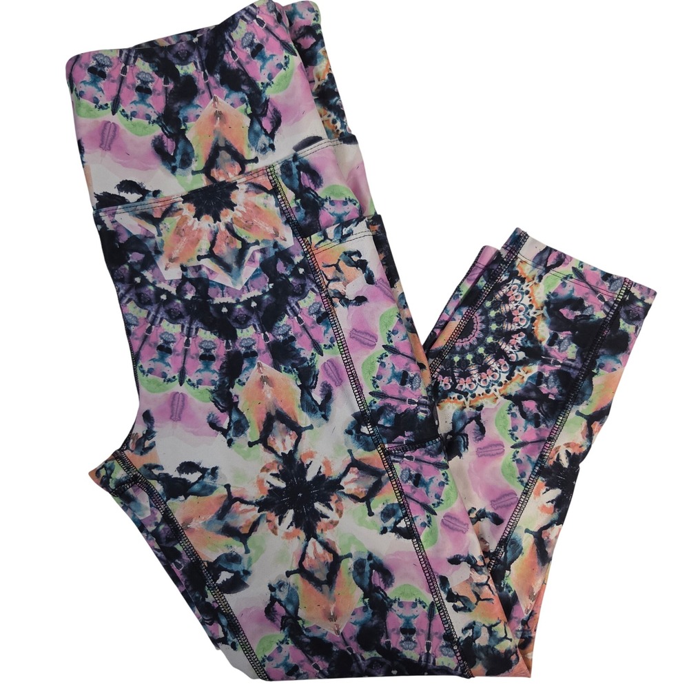 Bally Total Fitness Womens Kaleidoscope Print High Rise Capri Leggings Large